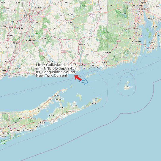 Map of Little Gull Island, 1.4 nmi NNE of (depth 45 ft), Long Island Sound, New York Current Prediction Station