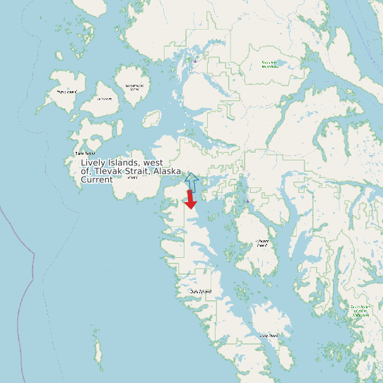 Map of Lively Islands, west of, Tlevak Strait, Alaska Current Prediction Station