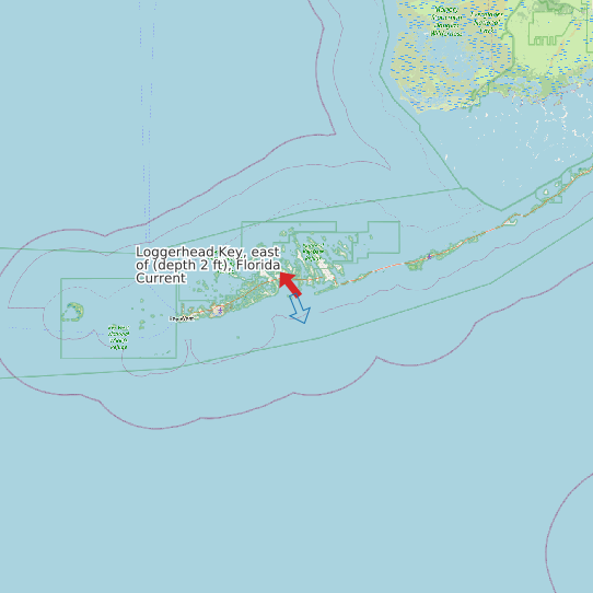 Map of Loggerhead Key, east of (depth 2 ft), Florida Current Prediction Station