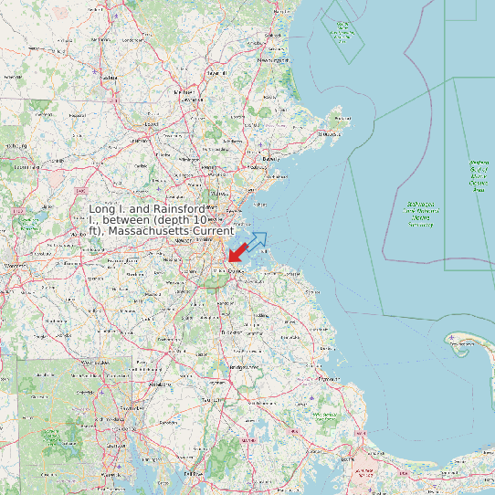 Map of Long I. and Rainsford I., between (depth 10 ft), Massachusetts Current Prediction Station