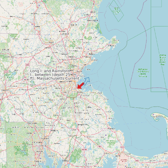 Map of Long I. and Rainsford I., between (depth 25 ft), Massachusetts Current Prediction Station