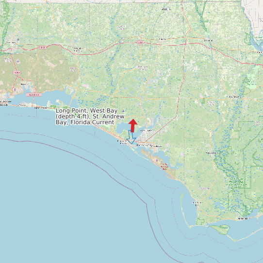 Map of Long Point, West Bay (depth 4 ft), St. Andrew Bay, Florida Current Prediction Station