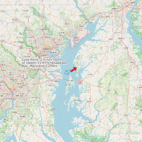 Map of Love Point, 2.0 nmi north of (depth 15 ft), Chesapeake Bay, Maryland Current Prediction Station