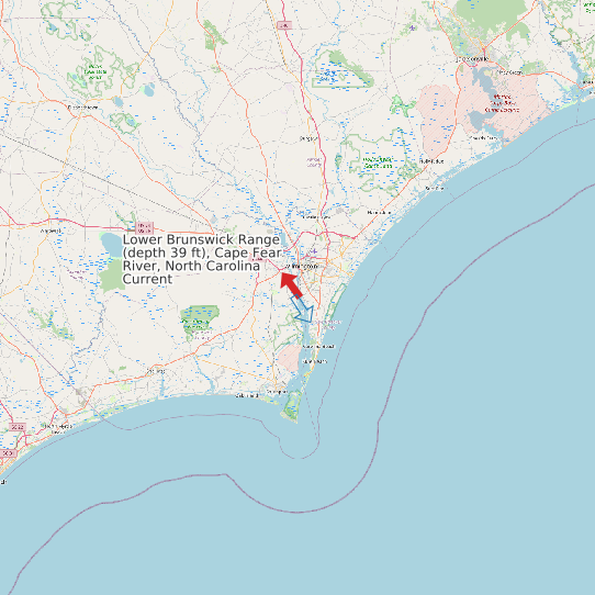 Map of Lower Brunswick Range (depth 39 ft), Cape Fear River, North Carolina Current Prediction Station