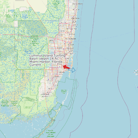 Lummus Island Turning Basin (depth 14 ft), Miami Harbor, Florida Current map