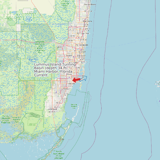 Map of Lummus Island Turning Basin (depth 34 ft), Miami Harbor, Florida Current Prediction Station