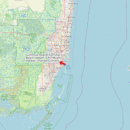 Map of Lummus Island Turning Basin (depth 7 ft), Miami Harbor, Florida Current Prediction Station