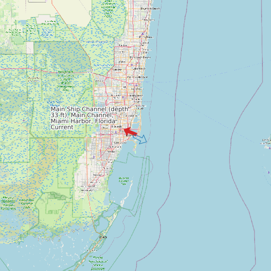 Map of Main Ship Channel (depth 33 ft), Main Channel, Miami Harbor, Florida Current Prediction Station