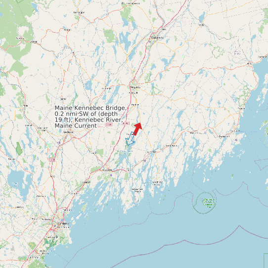 Map of Maine Kennebec Bridge, 0.2 nmi SW of (depth 19 ft), Kennebec River, Maine Current Prediction Station
