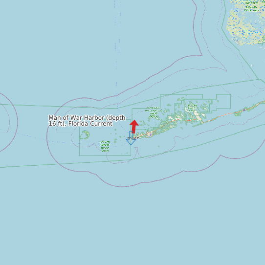Map of Man of War Harbor (depth 16 ft), Florida Current Prediction Station