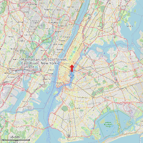 Map of Manhattan, off 31st Street, East River, New York Current Prediction Station