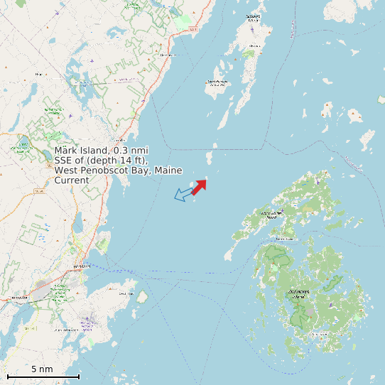 Map of Mark Island, 0.3 nmi SSE of (depth 14 ft), West Penobscot Bay, Maine Current Prediction Station