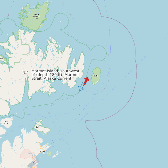 Marmot Island, southwest of (depth 180 ft), Marmot Strait, Alaska Current map