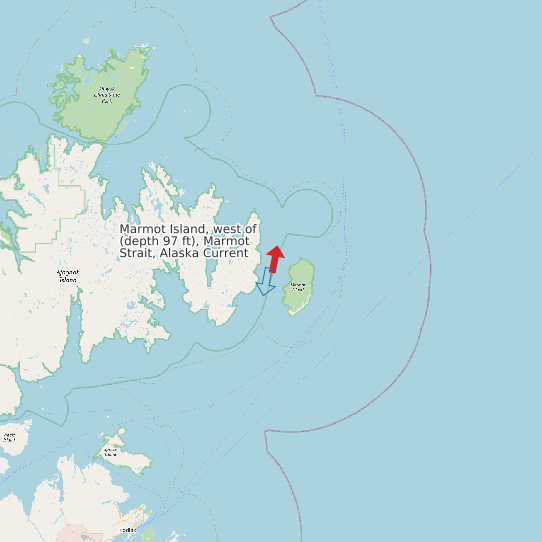 Marmot Island, west of (depth 97 ft), Marmot Strait, Alaska Current map