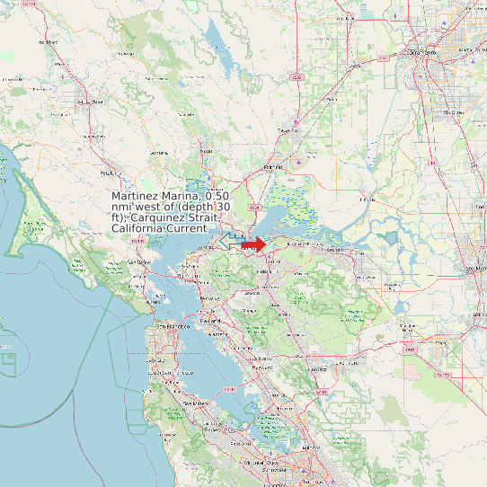 Map of Martinez Marina, 0.50 nmi west of (depth 30 ft), Carquinez Strait, California Current Prediction Station