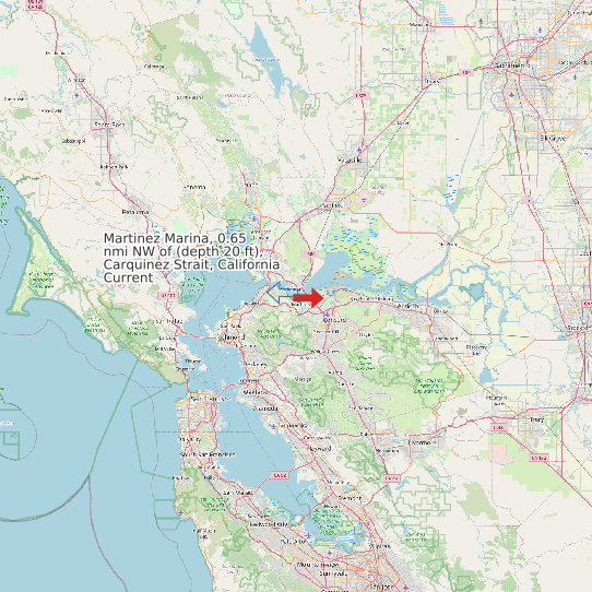 Martinez Marina, 0.65 nmi NW of (depth 20 ft), Carquinez Strait, California Current map