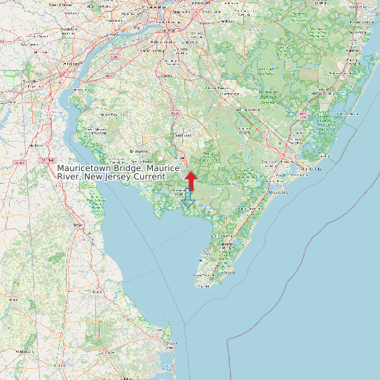 Map of Mauricetown Bridge, Maurice River, New Jersey Current Prediction Station