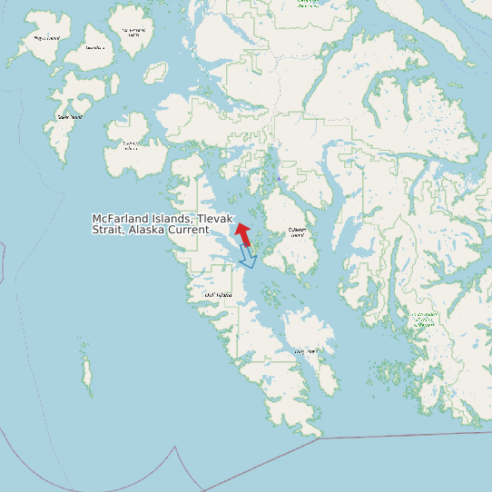 McFarland Islands, Tlevak Strait, Alaska Current map