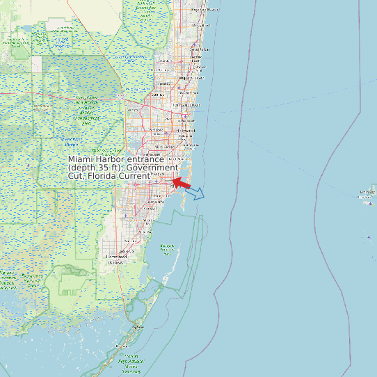 Miami Harbor entrance (depth 35 ft), Government Cut, Florida Current map