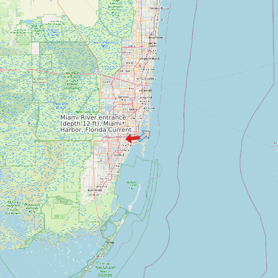 Miami River entrance (depth 12 ft), Miami Harbor, Florida Current map
