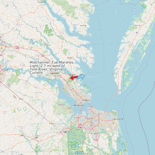 Midchannel, Tue Marshes Light, 2.7 mi west of, York River, Virginia Current map