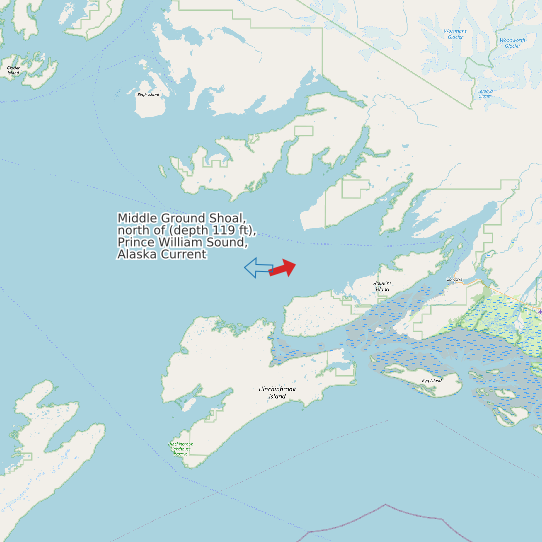 Middle Ground Shoal, north of (depth 119 ft), Prince William Sound, Alaska Current map