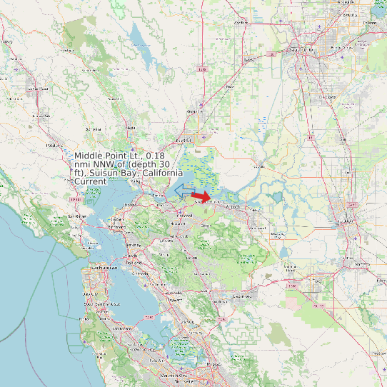 Map of Middle Point Lt., 0.18 nmi NNW of (depth 30 ft), Suisun Bay, California Current Prediction Station