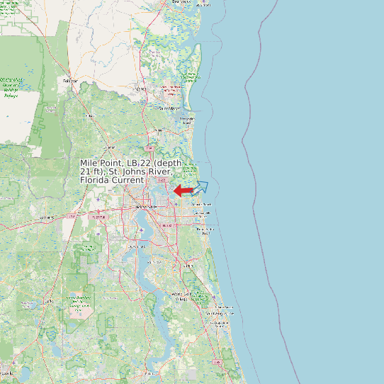 Map of Mile Point, LB 22 (depth 21 ft), St. Johns River, Florida Current Prediction Station