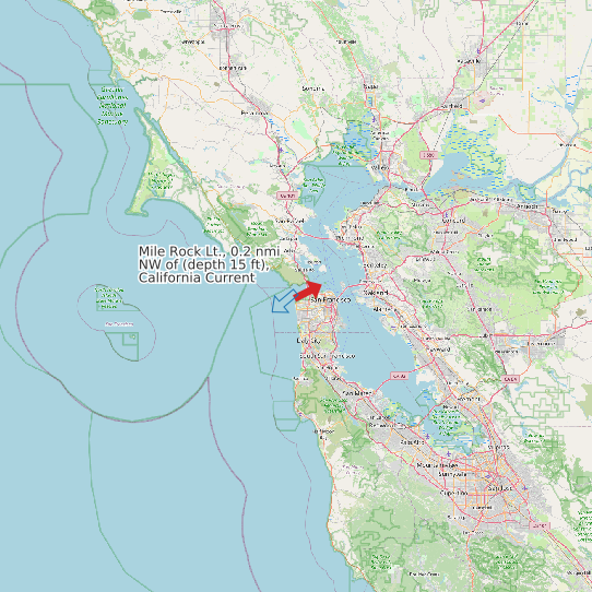 Map of Mile Rock Lt., 0.2 nmi NW of (depth 15 ft), California Current Prediction Station