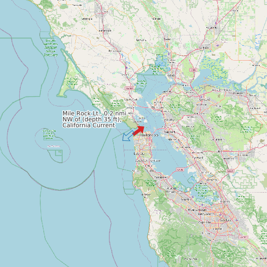 Map of Mile Rock Lt., 0.2 nmi NW of (depth 35 ft), California Current Prediction Station