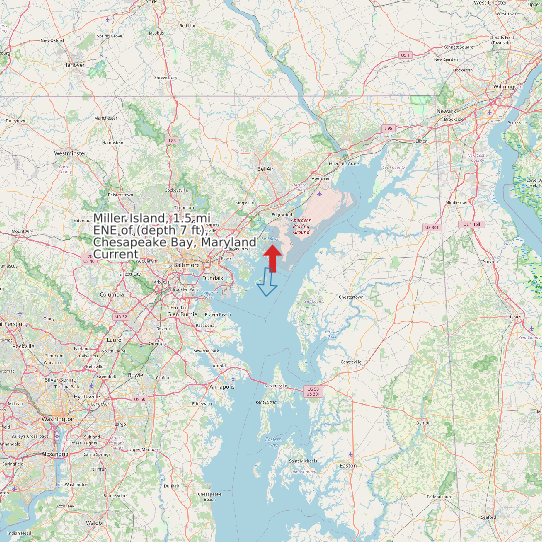 Map of Miller Island, 1.5 mi ENE of (depth 7 ft), Chesapeake Bay, Maryland Current Prediction Station