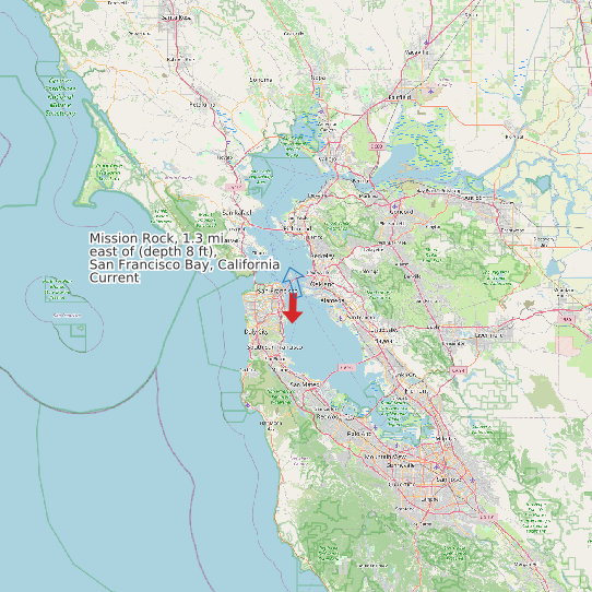 Map of Mission Rock, 1.3 mi east of (depth 8 ft), San Francisco Bay, California Current Prediction Station