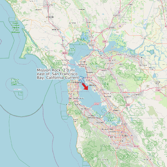 Map of Mission Rock, 2.0 mi east of, San Francisco Bay, California Current Prediction Station