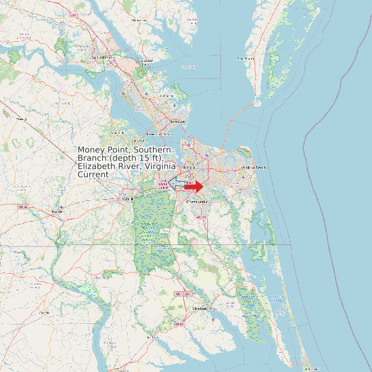 Map of Money Point, Southern Branch (depth 15 ft), Elizabeth River, Virginia Current Prediction Station