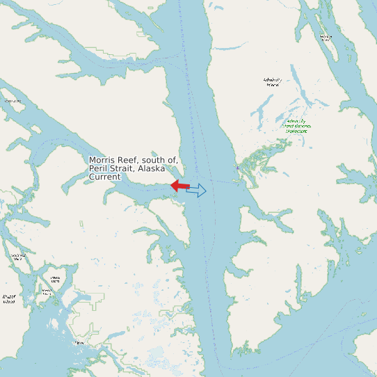 Map of Morris Reef, south of, Peril Strait, Alaska Current Prediction Station