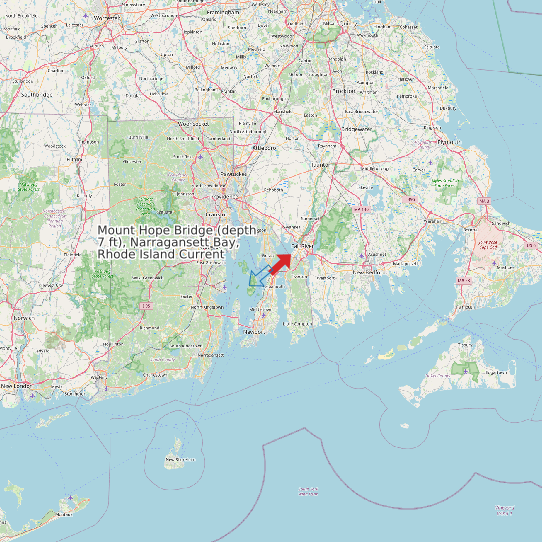 Map of Mount Hope Bridge (depth 7 ft), Narragansett Bay, Rhode Island Current Prediction Station