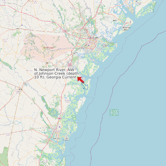 Map of N. Newport River, NW of Johnson Creek (depth 10 ft), Georgia Current Prediction Station