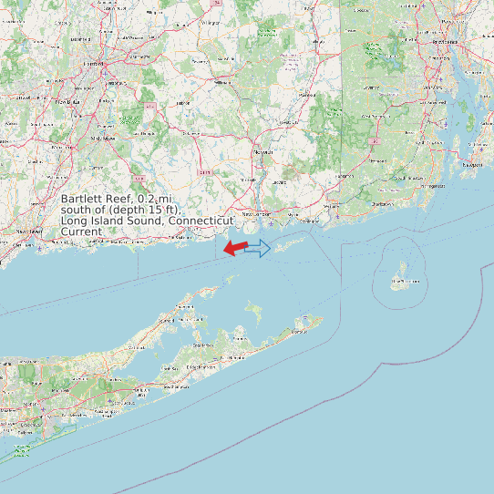 Map of Bartlett Reef, 0.2 mi south of (depth 15 ft), Long Island Sound, Connecticut Current Prediction Station