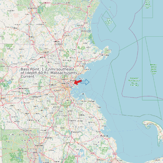 Map of Bass Point, 1.2 nmi southeast of (depth 60 ft), Massachusetts Current Prediction Station