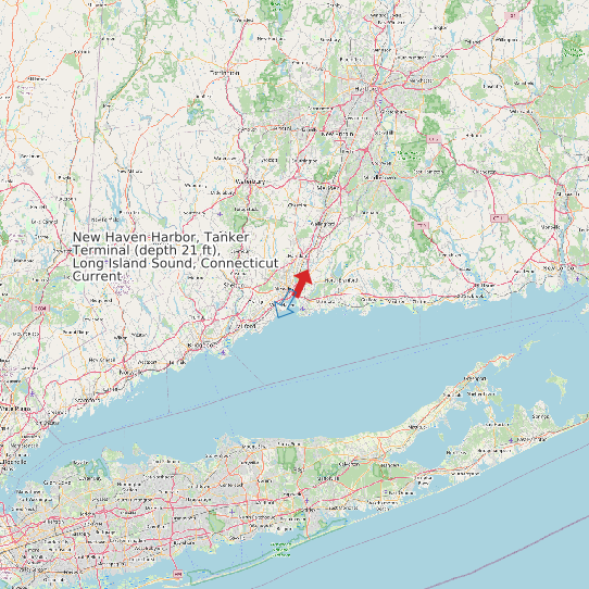 Map of New Haven Harbor, Tanker Terminal (depth 21 ft), Long Island Sound, Connecticut Current Prediction Station