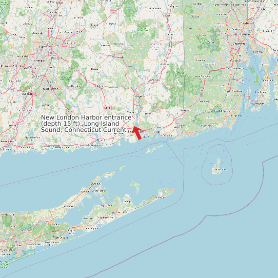 Map of New London Harbor entrance (depth 15 ft), Long Island Sound, Connecticut Current Prediction Station