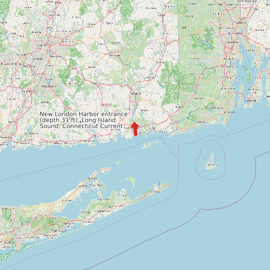 Map of New London Harbor entrance (depth 31 ft), Long Island Sound, Connecticut Current Prediction Station
