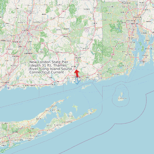 New London State Pier (depth 31 ft), Thames River, Long Island Sound, Connecticut Current map