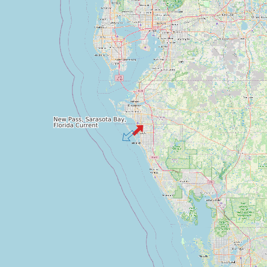Map of New Pass, Sarasota Bay, Florida Current Prediction Station