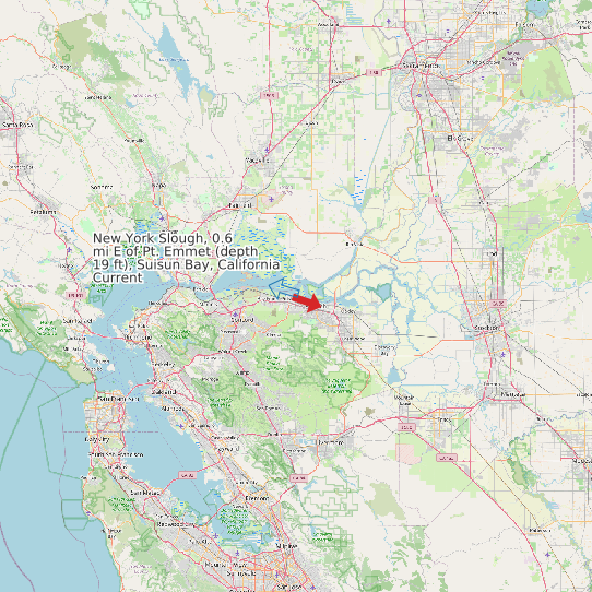 Map of New York Slough, 0.6 mi E of Pt. Emmet (depth 19 ft), Suisun Bay, California Current Prediction Station
