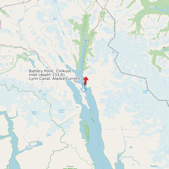 Map of Battery Point, Chilkoot Inlet (depth 133 ft), Lynn Canal, Alaska Current Prediction Station