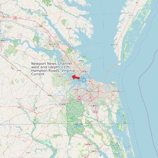 Map of Newport News Channel, west end (depth 21 ft), Hampton Roads, Virginia Current Prediction Station