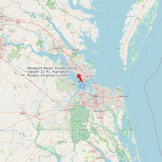 Map of Newport News Shipbuilding (depth 22 ft), Hampton Roads, Virginia Current Prediction Station