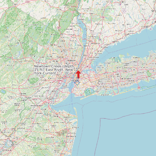 Newtown Creek (depth 15 ft), East River, New York Current map