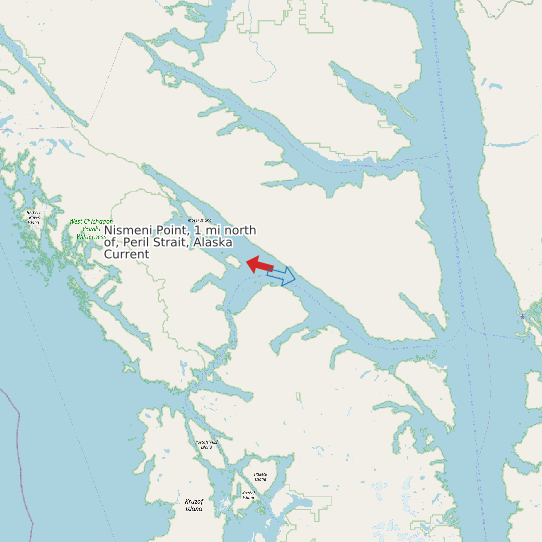 Map of Nismeni Point, 1 mi north of, Peril Strait, Alaska Current Prediction Station